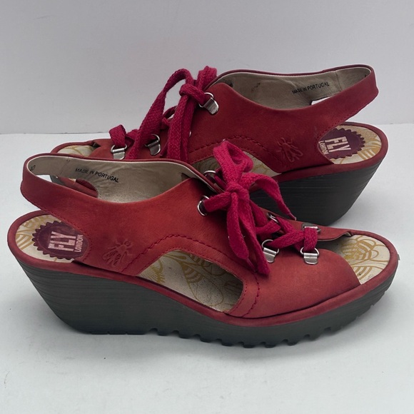 Red London Shoes - FLY LONDON Red leather wedge sandals Size 40